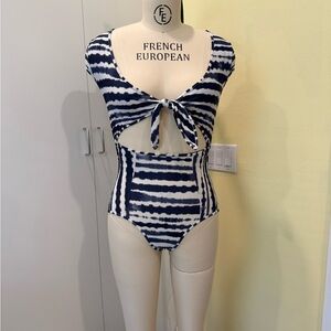 Athleta Striped Blue and White Tie-Front One Piece Swimsuit